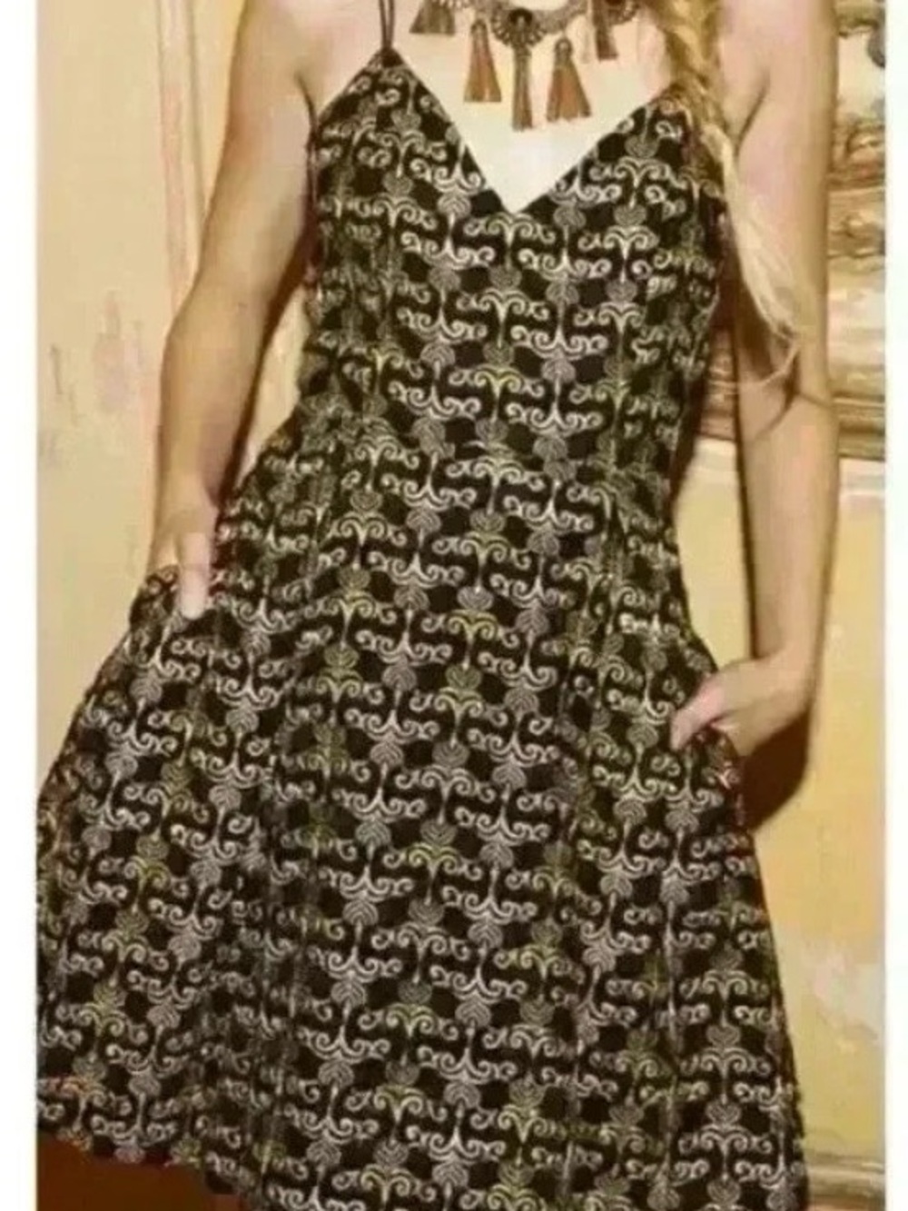 Alice + Olivia Black Marilla Embroidered Mini Dress Black, Silver & Gold - Picture 4 of 14